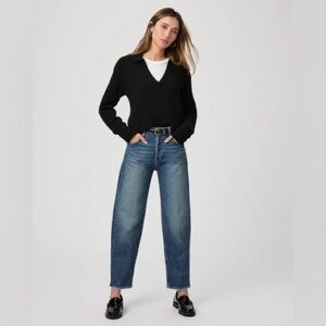 PAIGE alexis barrel leg jeans denim medium Wash love joy distressed 32 petite